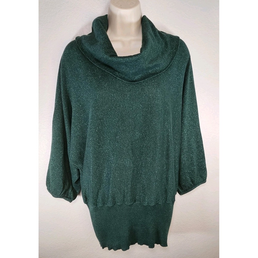 Style & Company Top Woman XL Green Sparkly 3/4 Sleeve Scoop Neck Tapered‎ Waist
